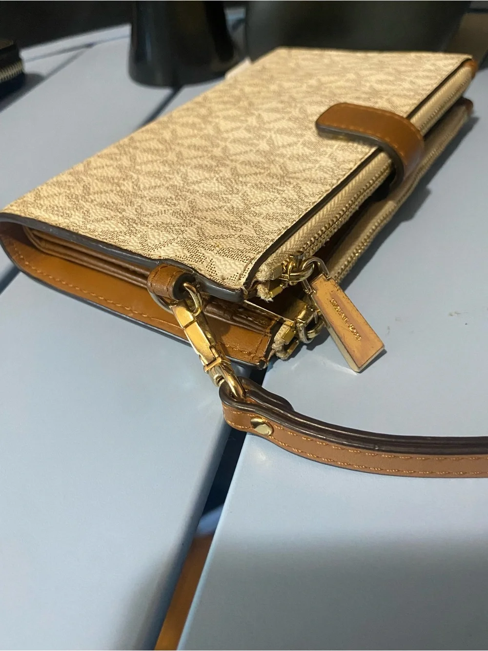 Michael Kors Beige & Brown Signature Canvas Wristlet